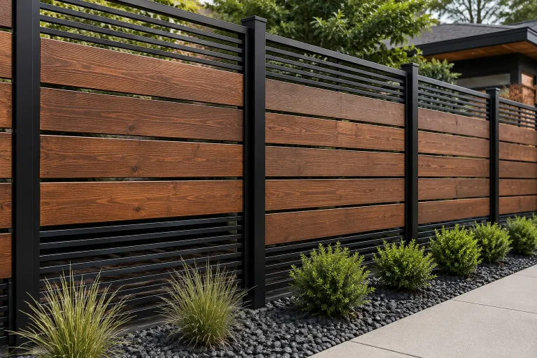 Wood and steel combination fencing
