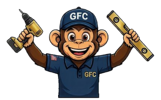 GFC mascot holding a drill and a level