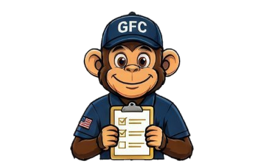 GFC mascot holding a checklist clipboard